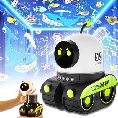 Yürüyen Robot Tasarımlı Gece Lambası Projektörü Bluetoothlu Şarjlı Hoparlör 6 Farklı Film Deniz Canlıları, Doğum Günü Konsepti, Gezegenler, Havai Fişek, Yıldız Gökyüzü