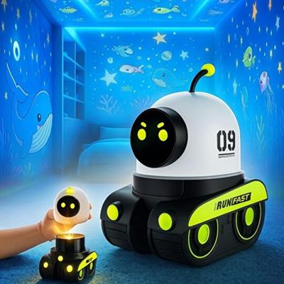 Yürüyen Robot Tasarımlı Gece Lambası Projektörü Bluetoothlu Şarjlı Hoparlör 6 Farklı Film Deniz Canlıları, Doğum Günü Konsepti, Gezegenler, Havai Fişek, Yıldız Gökyüzü