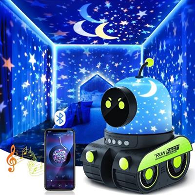 Yürüyen Robot Tasarımlı Gece Lambası Projektörü Bluetoothlu Şarjlı Hoparlör 6 Farklı Film Deniz Canlıları, Doğum Günü Konsepti, Gezegenler, Havai Fişek, Yıldız Gökyüzü