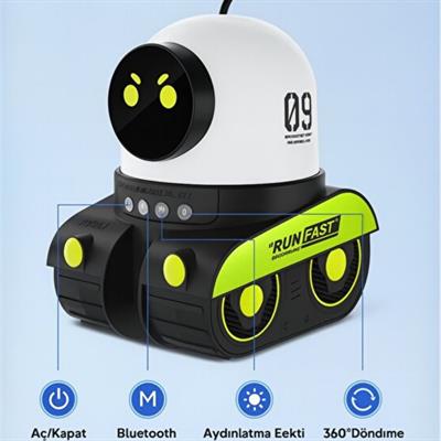Yürüyen Robot Tasarımlı Gece Lambası Projektörü Bluetoothlu Şarjlı Hoparlör 6 Farklı Film Deniz Canlıları, Doğum Günü Konsepti, Gezegenler, Havai Fişek, Yıldız Gökyüzü