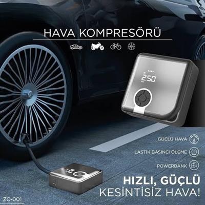 ZC-001 Taşınabilir Djital Ekranlı Araç Hava Kompresör Pompası