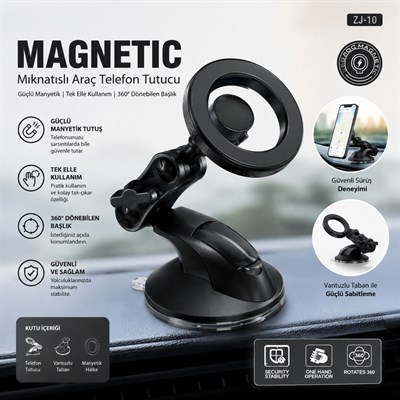 ZJ10 Manyetik Araç İçi Telefon Tutucu Vakumlu Telefon Standı 360 Derece Dönebilen Navigasyon Telefon Tutacağı