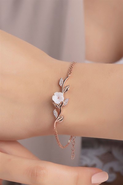 Kadın 925 Ayar Rose Renk Manolya Çiçeği Model Bileklik