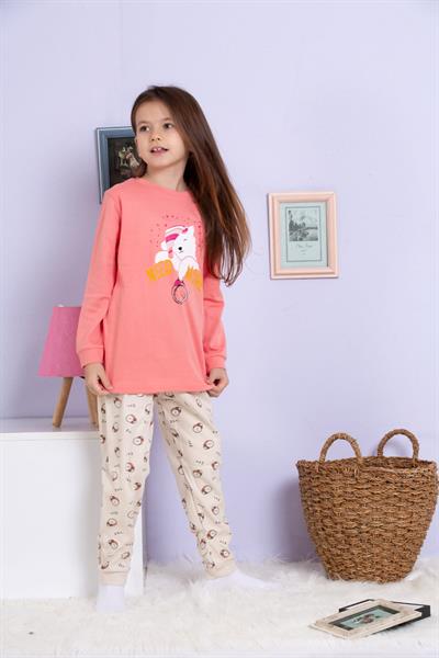 Kız Çocuk Ayıcık Desenli Pijama Takımı 