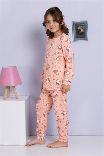 Kız Çocuk Kuş Desenli Pijama Takımı 