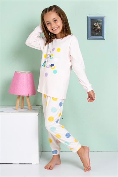 Kız Çocuk Puantiye Desenli Pijama Takımı 