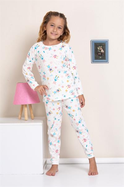 Robot Desenli Pijama Takımı Ekru