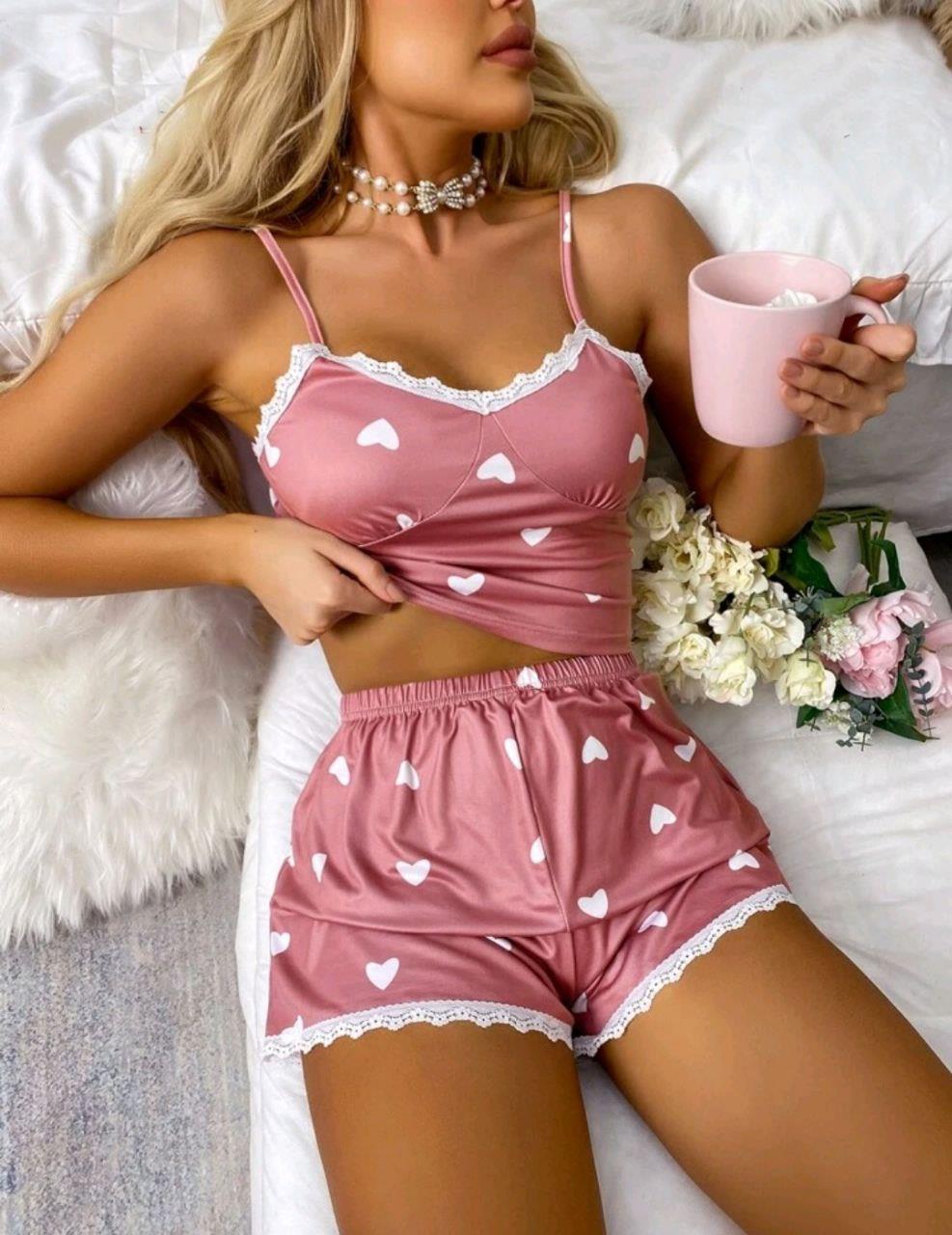 Kadın Pembe Askılı Şortlu Pijama Takım 6653