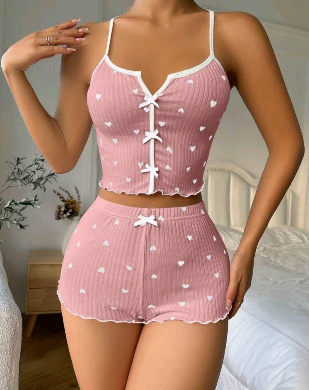 Kadın Pudra Kalpli Seksi Gecelik Takım 6643