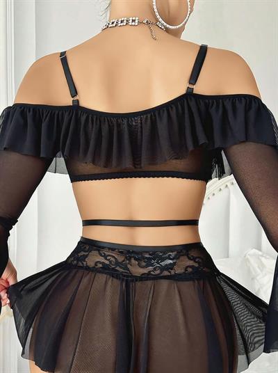 Kadın Siyah Etek Bustiyer Sexy Gecelik Takım 2157