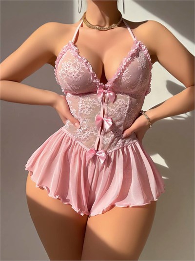Kadın Pembe Fiyonk Detaylı Fantezi Kostüm 2309