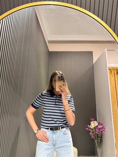 LACİVERT ÇİZGİLİ POLO YAKA TRİKO