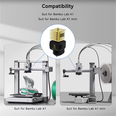 Bambu Lab A1-A1 Mini Yükseltilmiş Hotend Seti Pirinç Gövde-Sertleştirilmiş Çelik Nozzle-0.4mm