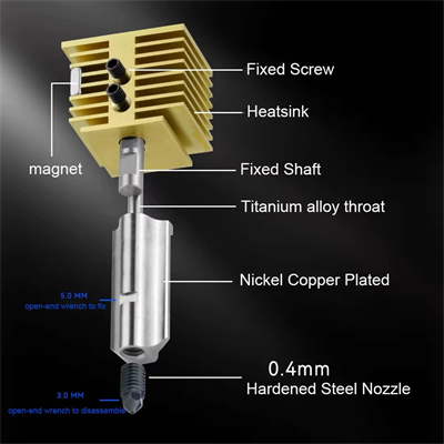 Bambu Lab A1-A1 Mini Yükseltilmiş Hotend Seti Pirinç Gövde-Sertleştirilmiş Çelik Nozzle-0.4mm