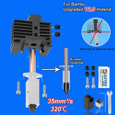 Bambu Lab X1-X1C Uyumlu Yükseltilmiş Hotend TZ V2.0 Bi Metal Full Hotend Seti(Kırmızı)
