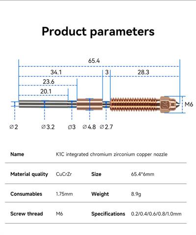 Unicorn Quick-Swap Bi Metal Nozzle K1-K1C-K1 Max-Ender3 V3 Uyumlu(0.4mm)