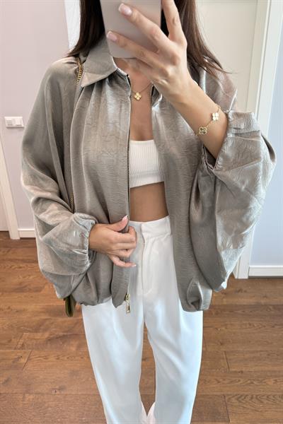 AÇIK YEŞİL SATEN BOMBER CEKET