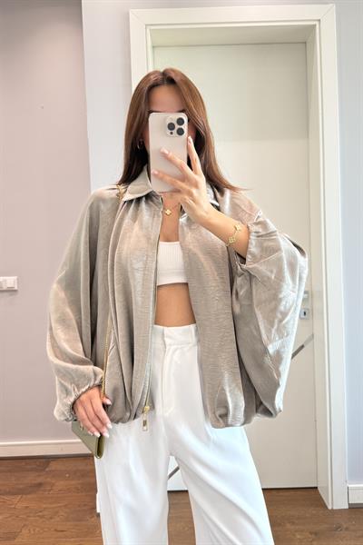 AÇIK YEŞİL SATEN BOMBER CEKET