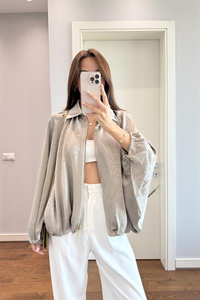 AÇIK YEŞİL SATEN BOMBER CEKET
