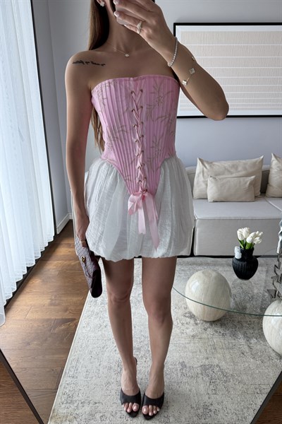 BALENLİ TASARIM KORSE-PEMBE