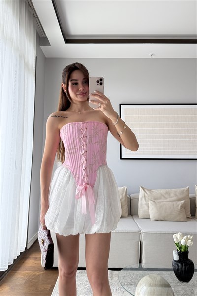 BALENLİ TASARIM KORSE-PEMBE