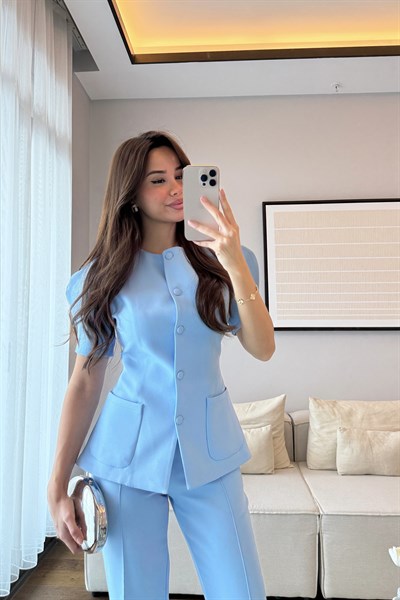 BALON KOL CEKET PANTOLON TAKIM-MAVİ
