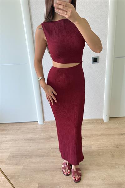 BEL DEKOLTELİ ELBİSE BORDO 