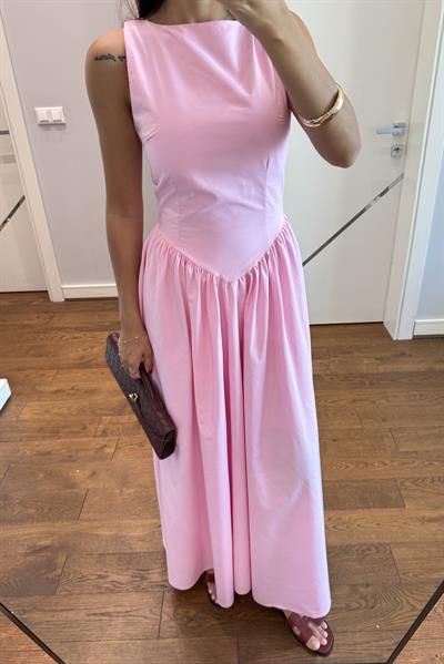 BEL DETAYLITASARIM ELBİSE-PEMBE