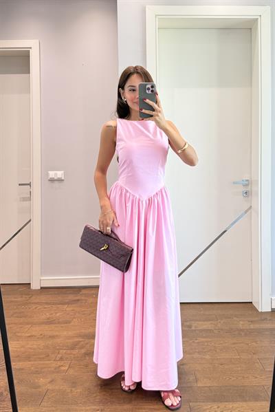 BEL DETAYLITASARIM ELBİSE-PEMBE