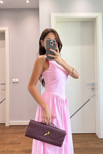 BEL DETAYLITASARIM ELBİSE-PEMBE