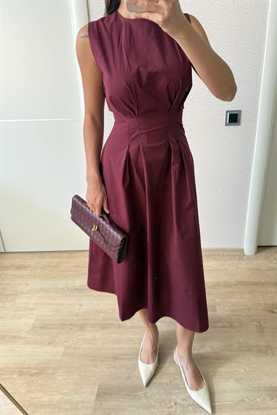 BELDEN OTURTMALI ELBİSE BORDO