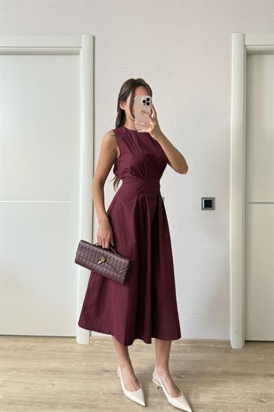 BELDEN OTURTMALI ELBİSE BORDO