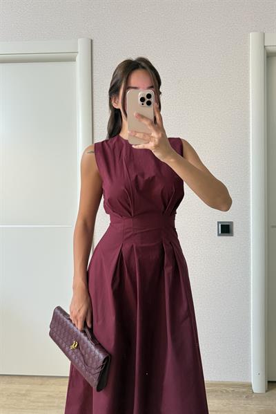 BELDEN OTURTMALI ELBİSE BORDO