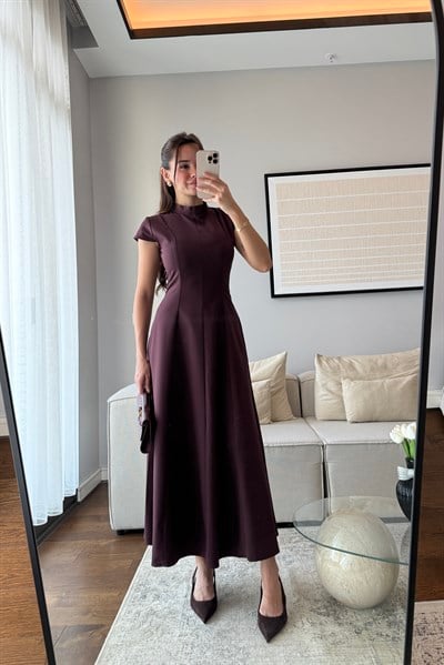AY KOLLU KUPLU ELBİSE-BORDO