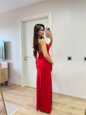 BOYUNDAN BAĞLAMALI DRAPELİ ELBİSE KIRMIZI 