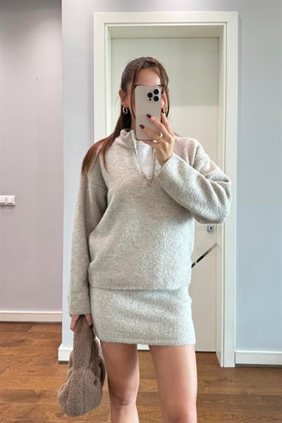 BUKLET POLO YAKA TRİKO TAKIM-BEJ