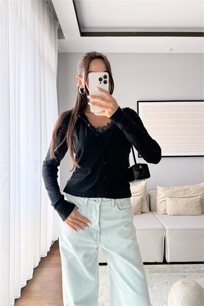DANTELLİ SİYAH TRİKO HIRKA