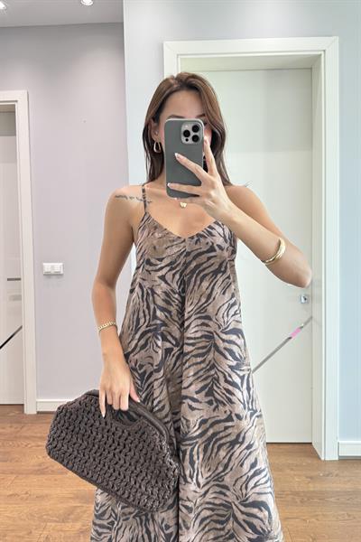 DESENLİ İP BAĞLAMALI ELBİSE