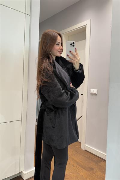 DİK YAKA BELİ KUŞAKLI KAŞE CEKET