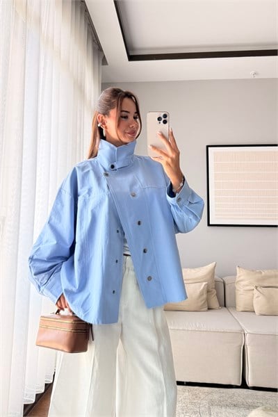 DİK YAKA ÇITÇIT DÜĞMELİ TRENÇKOT