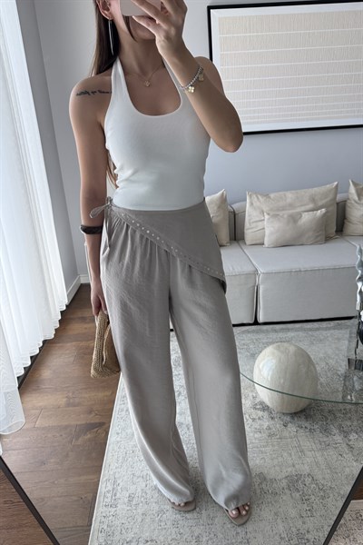 DÖKÜMLÜ EŞARP PANTOLON-BEJ