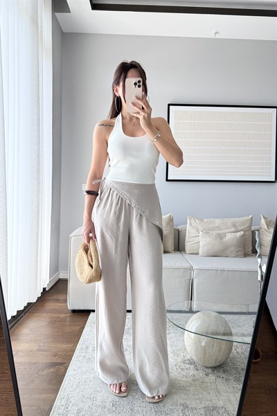 DÖKÜMLÜ EŞARP PANTOLON-BEJ