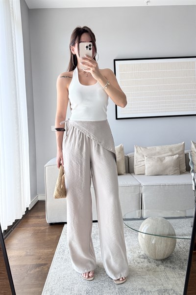 DÖKÜMLÜ EŞARP PANTOLON-BEJ
