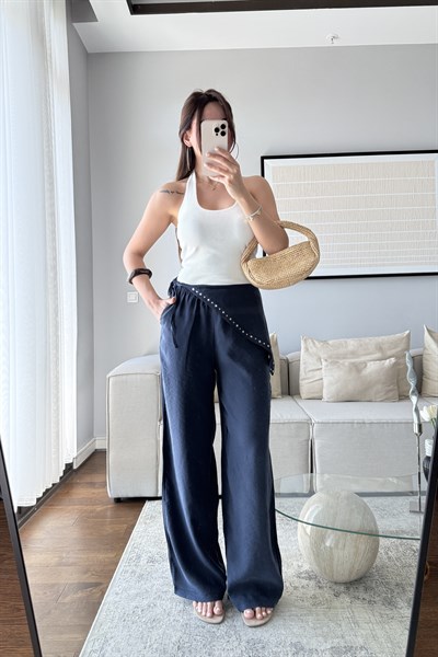 DÖKÜMLÜ EŞARP PANTOLON-LACİVERT