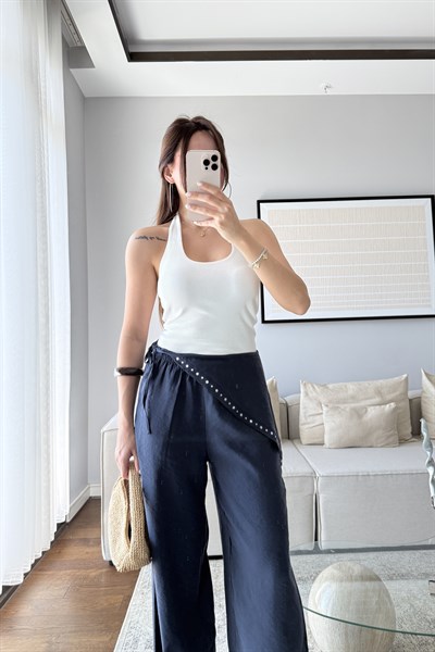 DÖKÜMLÜ EŞARP PANTOLON-LACİVERT