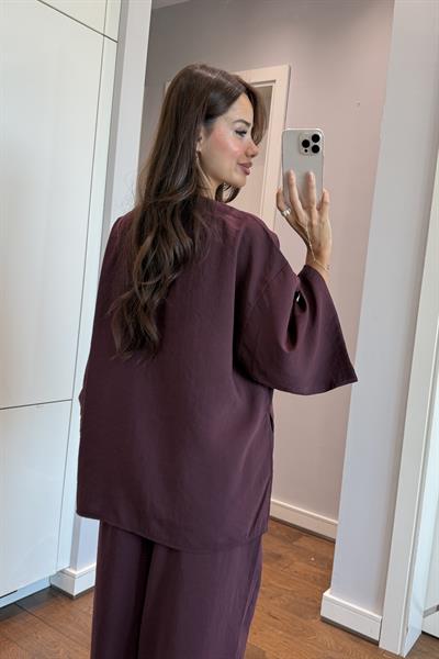 DÜĞME DETAYLI BLUZ PANTOLON TAKIM-BORDO