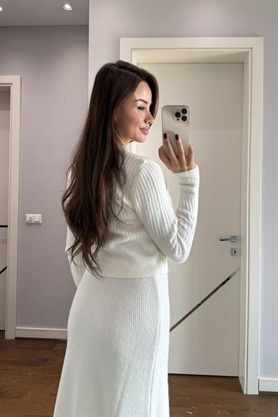 DÜĞMELİ HIRKA ETEK TAKIM-EKRU