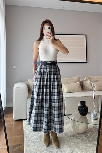 EKOSE YÜKSEK BEL KEMERLİ ETEK