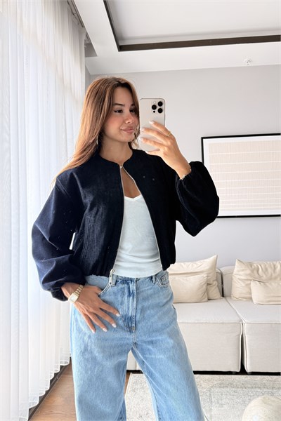 FERMUARLI BOMBER CEKET-LACİVERT