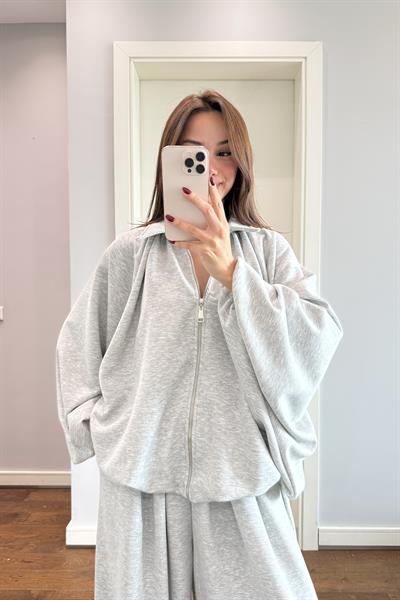 FERMUARLI OVERSİZE OYSHO MODAL TAKIM -GRİ